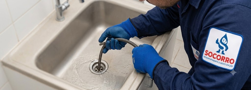 Profissional realizando Desentupimento de Esgoto, Pias, Ralos e Vasos Sanitários em Gaspar